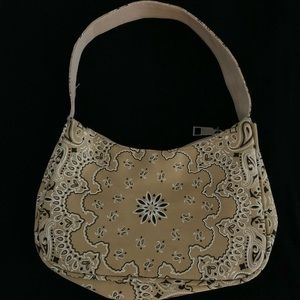 Tan bandana print clutch